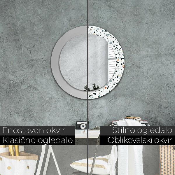 Round mirror frame with print Natural stone