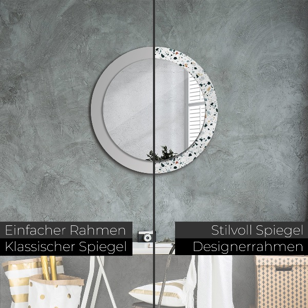 Round mirror frame with print Natural stone