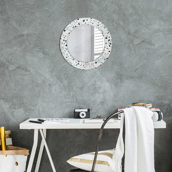Round mirror frame with print Natural stone