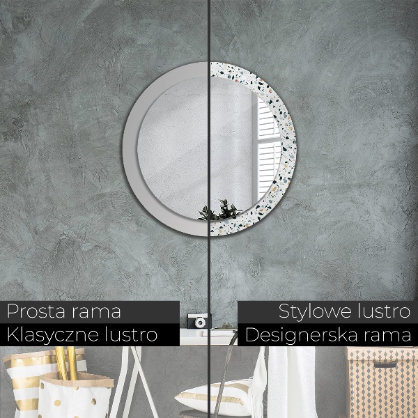 Round mirror frame with print Natural stone