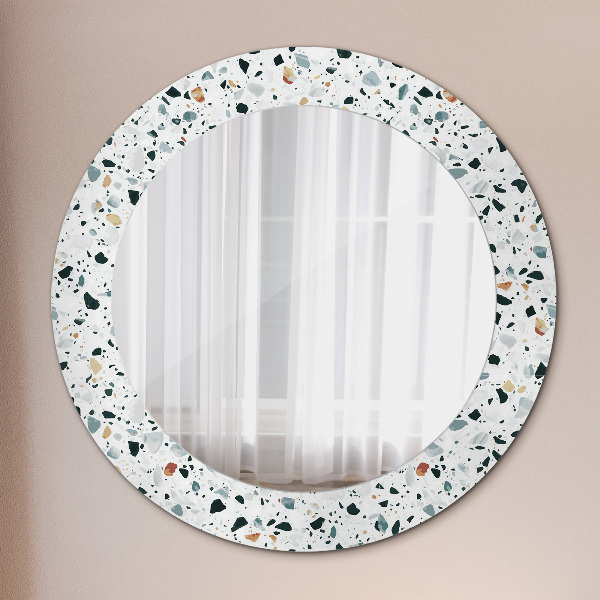 Round mirror frame with print Natural stone