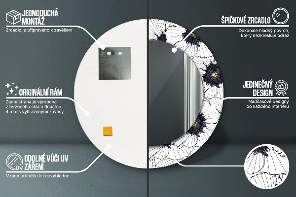 Round wall mirror design Linear flowers composition