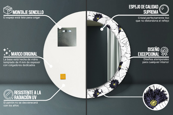 Round wall mirror design Linear flowers composition