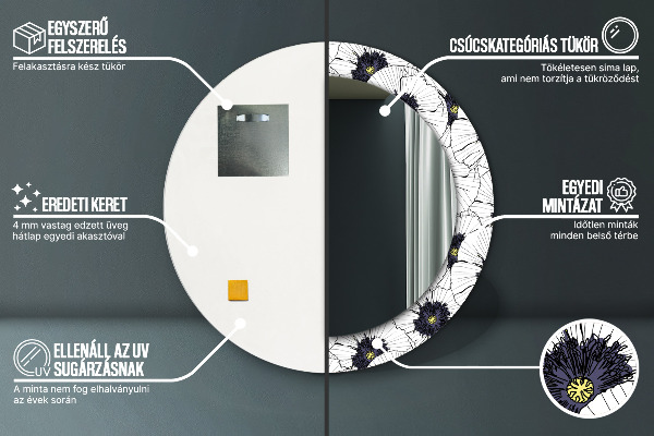 Round wall mirror design Linear flowers composition