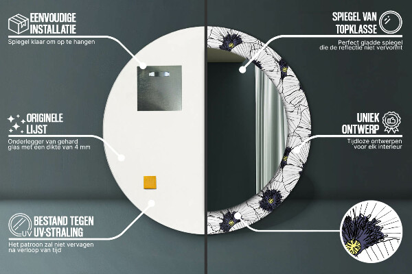 Round wall mirror design Linear flowers composition