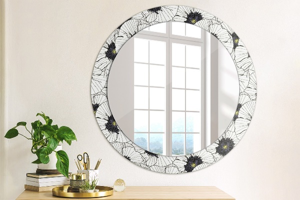 Round wall mirror design Linear flowers composition