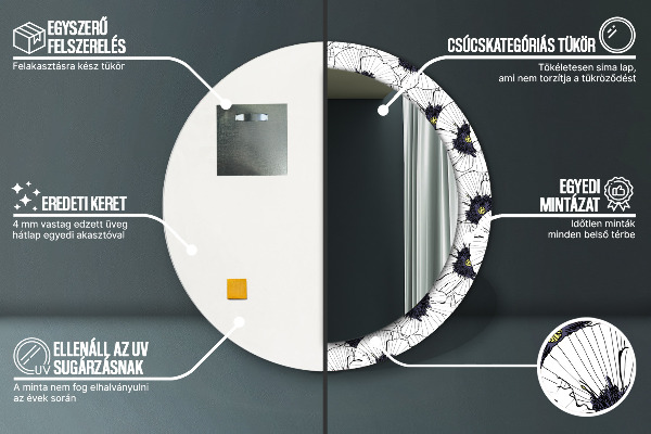 Round wall mirror design Linear flowers composition