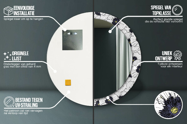 Round wall mirror design Linear flowers composition