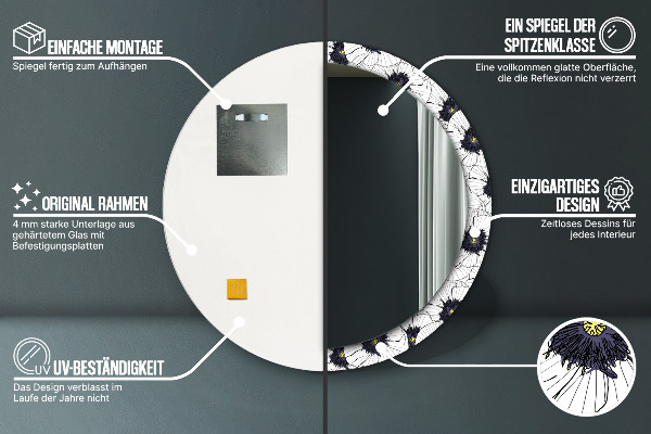 Round wall mirror design Linear flowers composition