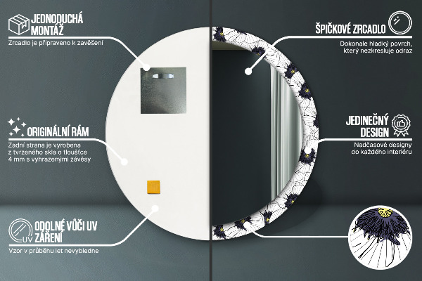 Round wall mirror design Linear flowers composition