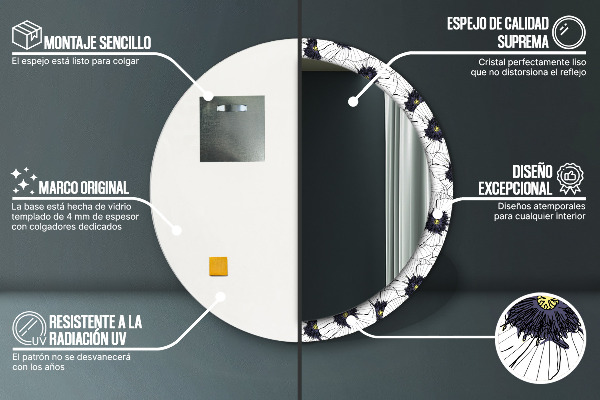 Round wall mirror design Linear flowers composition