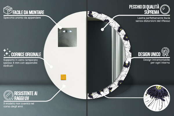 Round wall mirror design Linear flowers composition