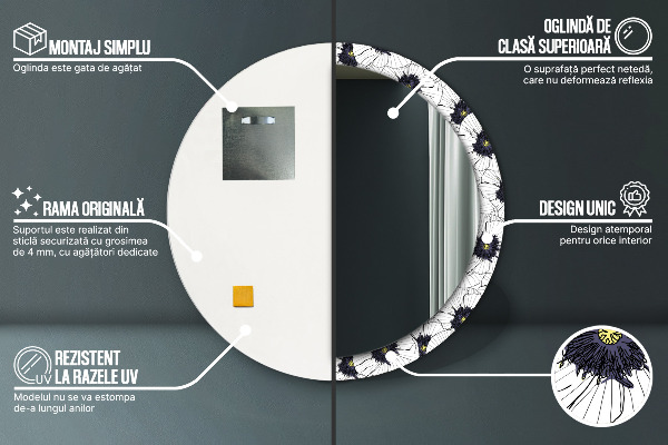 Round wall mirror design Linear flowers composition