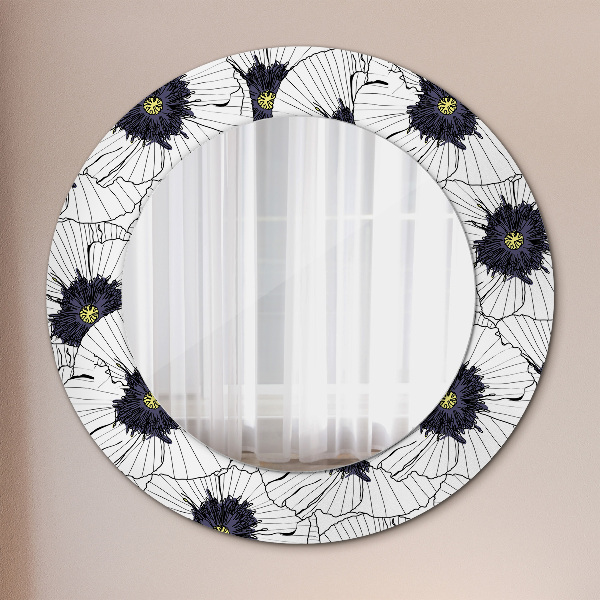 Round wall mirror design Linear flowers composition