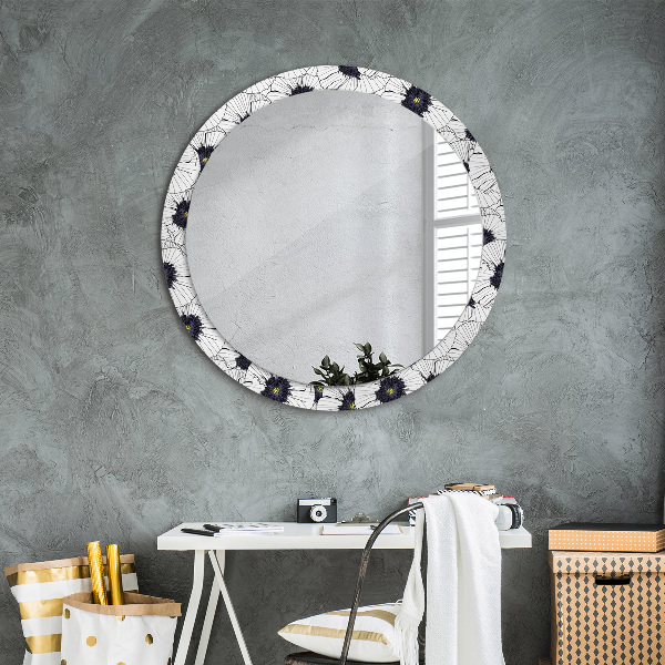 Round wall mirror design Linear flowers composition