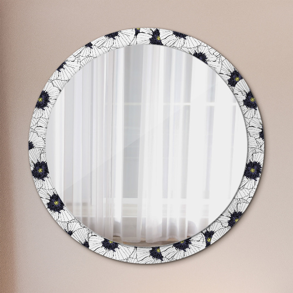 Round wall mirror design Linear flowers composition