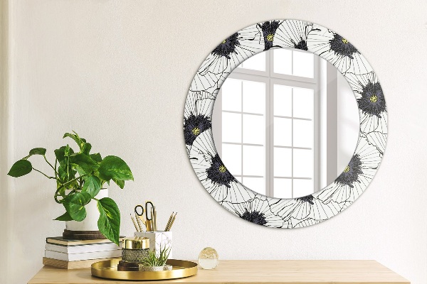 Round wall mirror design Linear flowers composition