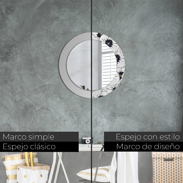 Round wall mirror design Linear flowers composition