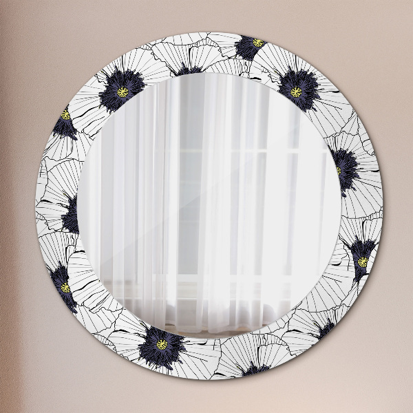 Round wall mirror design Linear flowers composition