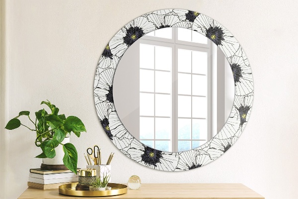Round wall mirror design Linear flowers composition