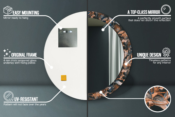 Round mirror frame with print Dark tropical leaves