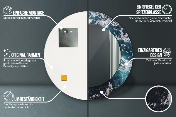 Round mirror frame with print Stormy sea