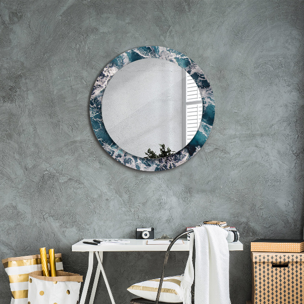 Round mirror frame with print Stormy sea