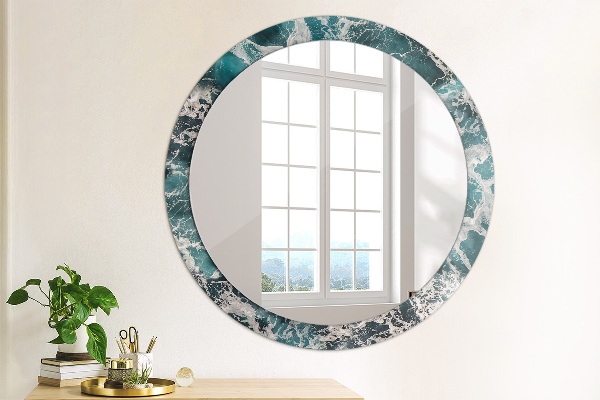 Round mirror frame with print Stormy sea
