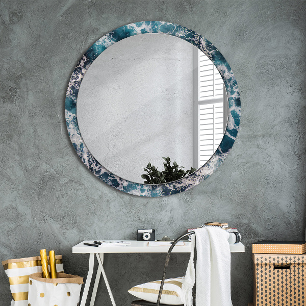 Round mirror frame with print Stormy sea