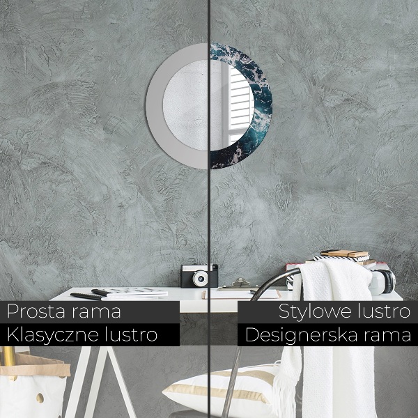 Round mirror frame with print Stormy sea