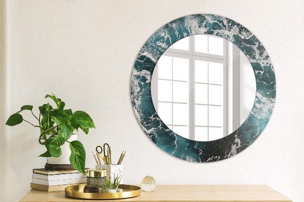 Round mirror frame with print Stormy sea