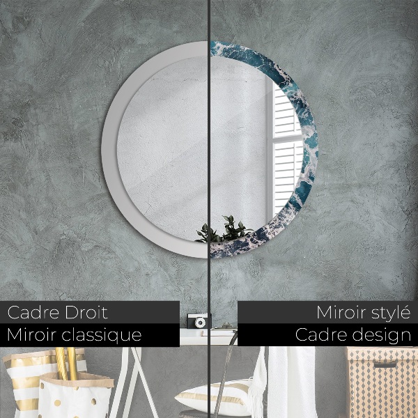 Round mirror frame with print Stormy sea
