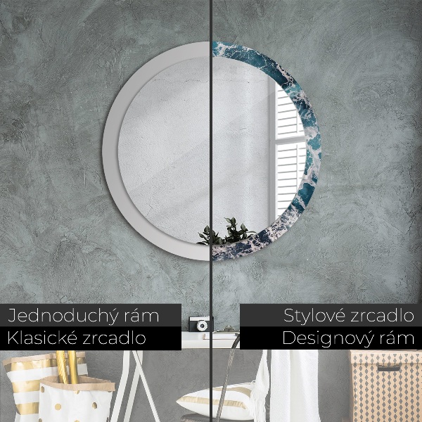 Round mirror frame with print Stormy sea
