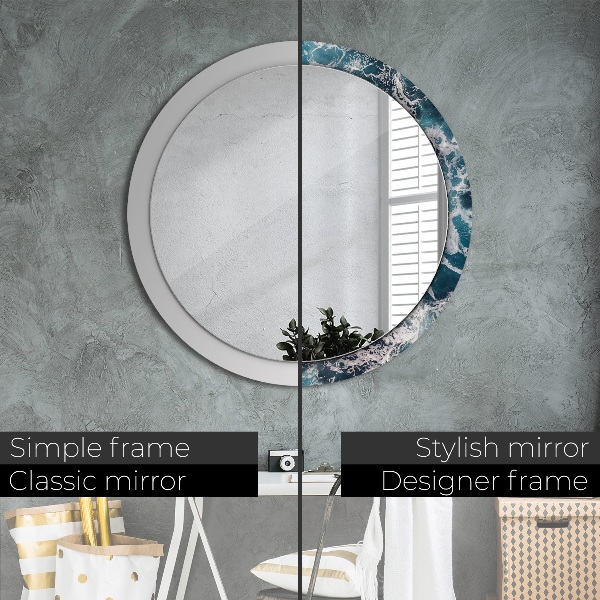 Round mirror frame with print Stormy sea