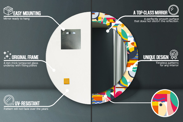 Ornate framed mirror Geometric tropical birds