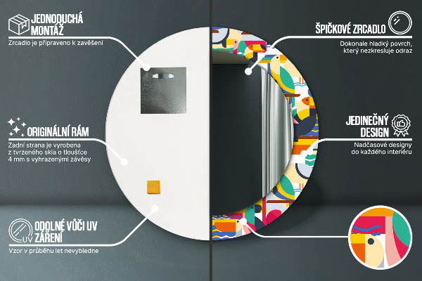 Ornate framed mirror Geometric tropical birds