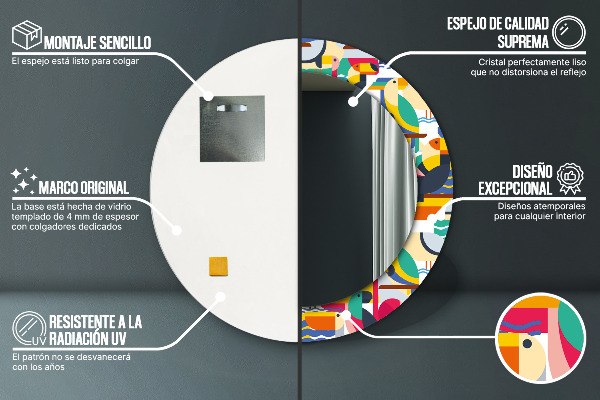 Ornate framed mirror Geometric tropical birds