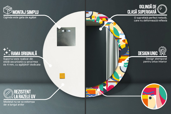 Ornate framed mirror Geometric tropical birds