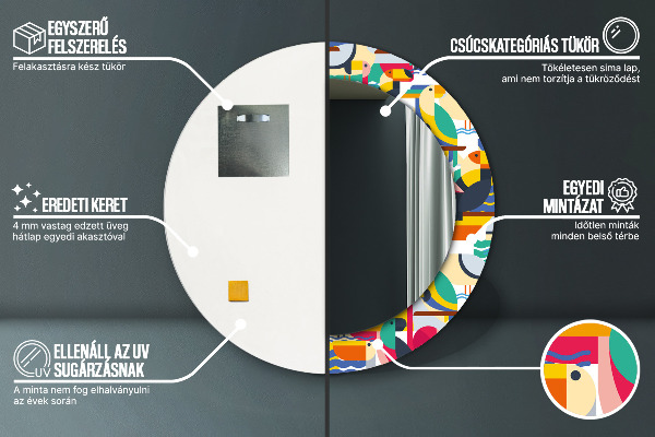 Ornate framed mirror Geometric tropical birds