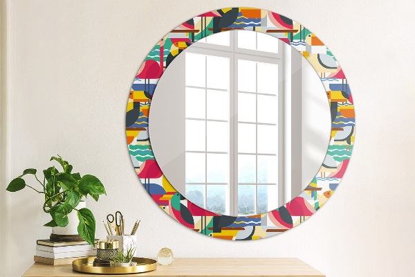 Ornate framed mirror Geometric tropical birds