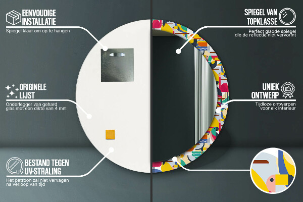 Ornate framed mirror Geometric tropical birds