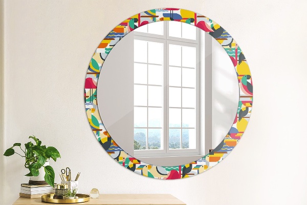Ornate framed mirror Geometric tropical birds