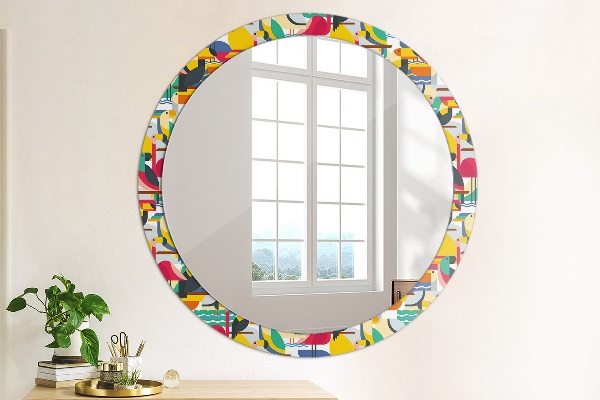 Ornate framed mirror Geometric tropical birds
