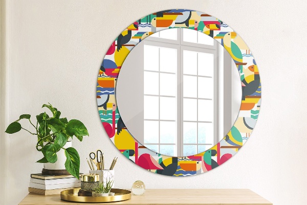 Ornate framed mirror Geometric tropical birds