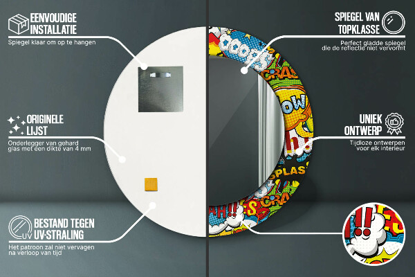 Round mirror frame with print Comic style pattern