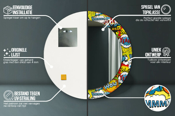 Round mirror frame with print Comic style pattern