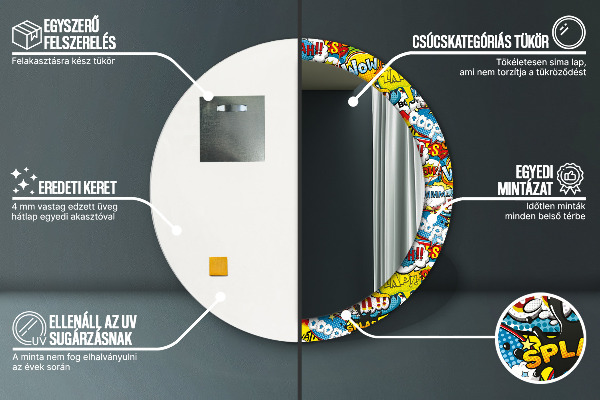 Round mirror frame with print Comic style pattern
