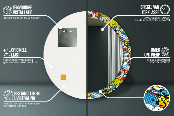Round mirror frame with print Comic style pattern