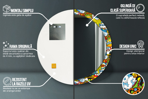 Round mirror frame with print Comic style pattern