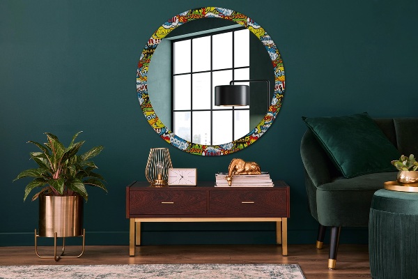 Round mirror frame with print Comic style pattern